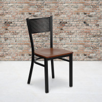 Flash Furniture Hercules Series Black Grid Back Metal Restaurant Chair with Cherry Wood Seat XU-DG-60115-GRD-CHYW-GG